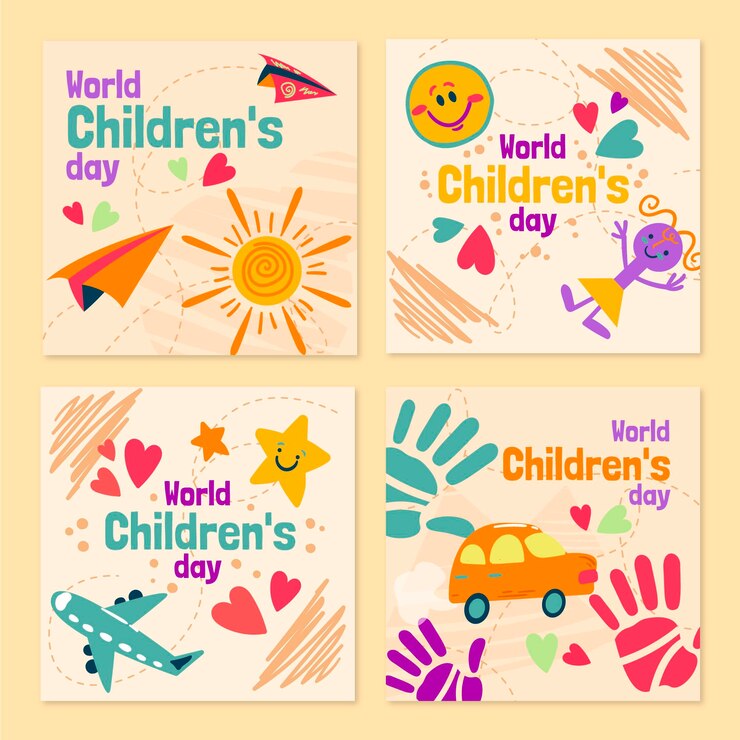 Vector gratuito colección de publicaciones de instagram del día mundial de los niños dibujados a mano