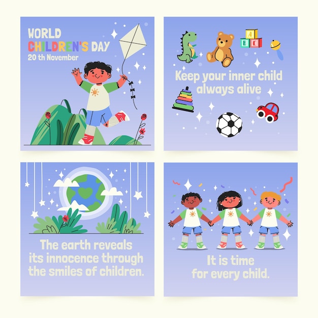 Colección de publicaciones de instagram del día mundial de los niños dibujados a mano