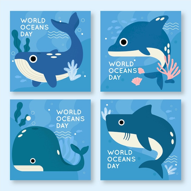 Colección de publicaciones de instagram del día mundial de los océanos