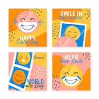 Vector gratuito colección de publicaciones de instagram del día mundial de la sonrisa dibujada a mano
