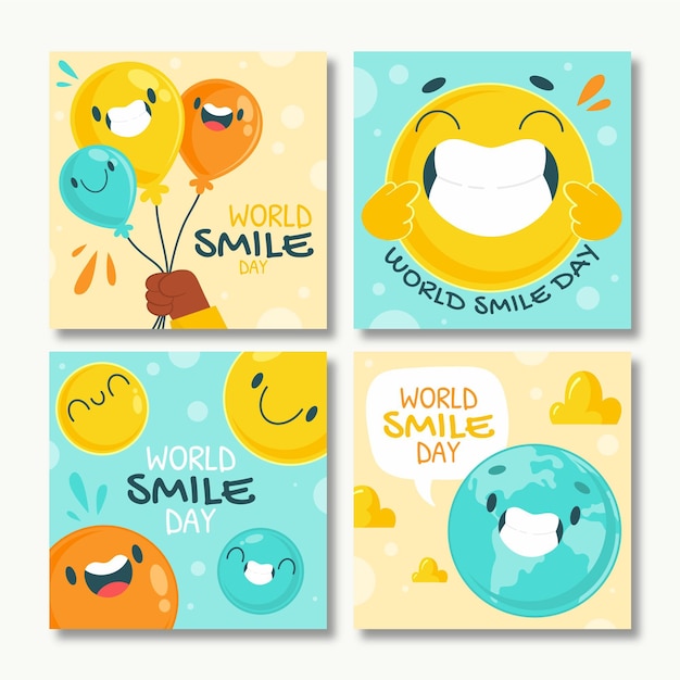 Colección de publicaciones de instagram del día mundial de la sonrisa dibujada a mano