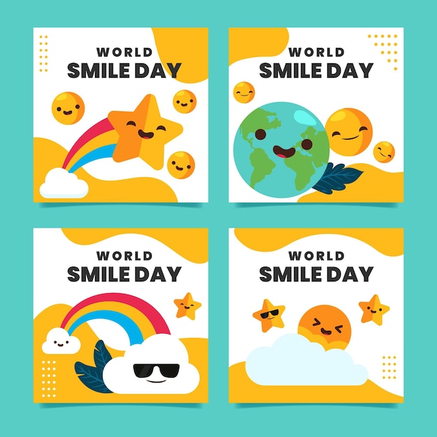 Vector gratuito colección de publicaciones de instagram del día mundial de la sonrisa plana