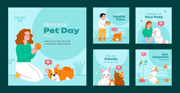 Vector gratuito colección de publicaciones de instagram del día nacional de las mascotas