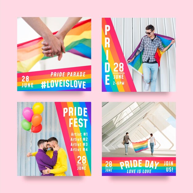 Colección de publicaciones de instagram del día del orgullo degradado