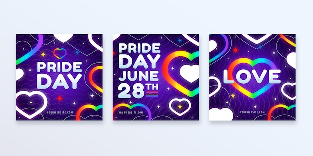 Colección de publicaciones de instagram del día del orgullo degradado