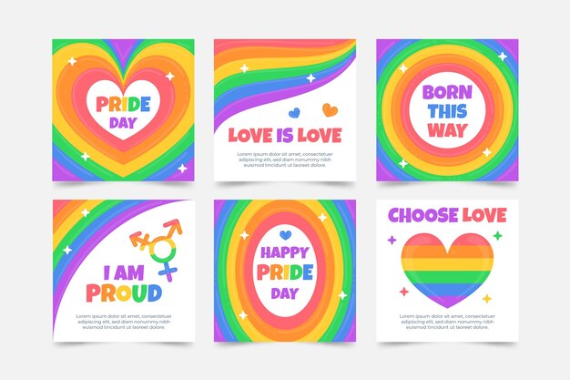 Colección de publicaciones de instagram del día del orgullo dibujadas a mano