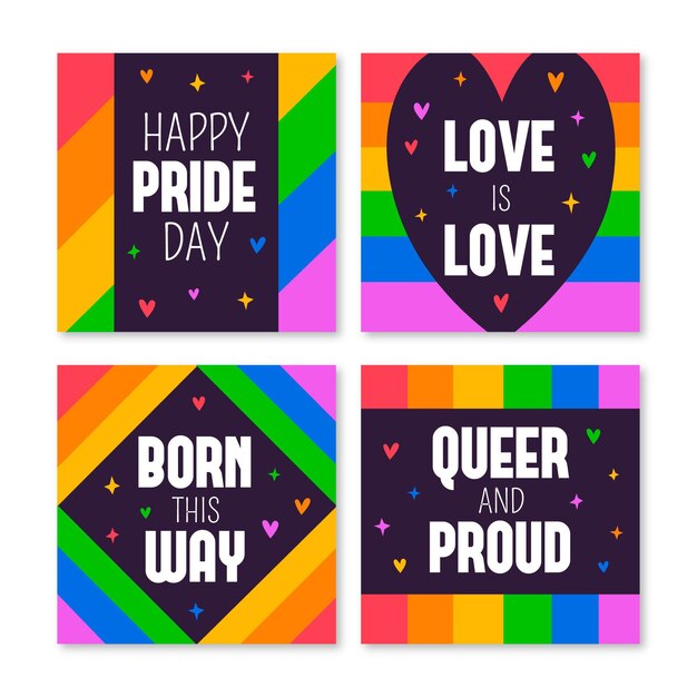 Colección de publicaciones de instagram del día del orgullo dibujadas a mano