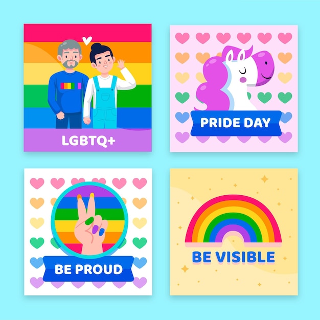 Colección de publicaciones de instagram del día del orgullo de dibujos animados