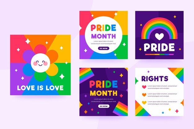 Colección de publicaciones de instagram del día del orgullo plano orgánico