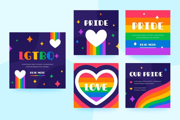 Colección de publicaciones de instagram del día del orgullo plano orgánico