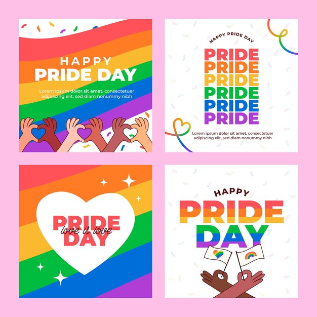 Colección de publicaciones de instagram del día del orgullo plano orgánico