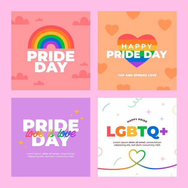 Colección de publicaciones de instagram del día del orgullo plano orgánico