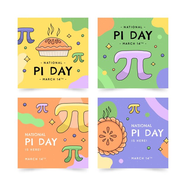 Colección de publicaciones de instagram del día pi dibujadas a mano