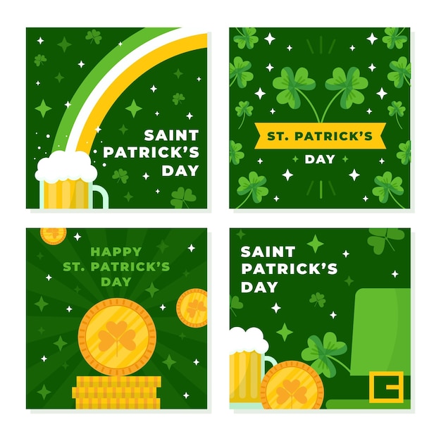 Vector gratuito colección de publicaciones de instagram del día de san patricio