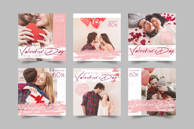 Vector gratuito colección de publicaciones de instagram del día de san valentín