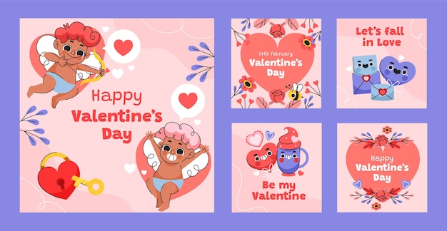 Vector gratuito colección de publicaciones de instagram del día de san valentín