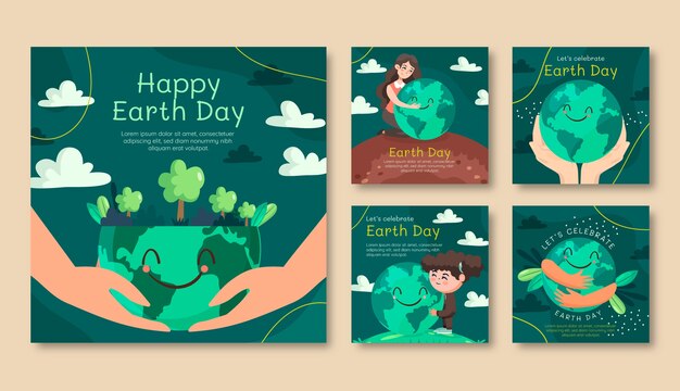 Vector gratuito colección de publicaciones de instagram del día de la tierra plana