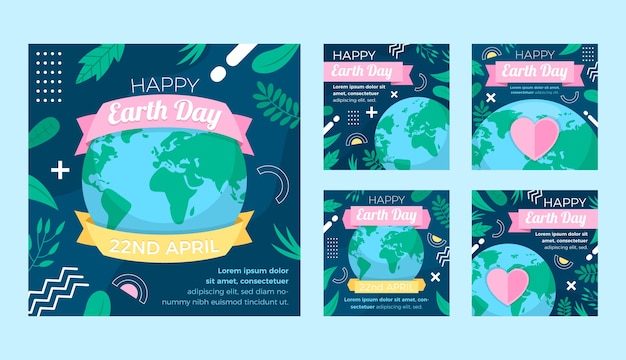 Vector gratuito colección de publicaciones de instagram del día de la tierra plana