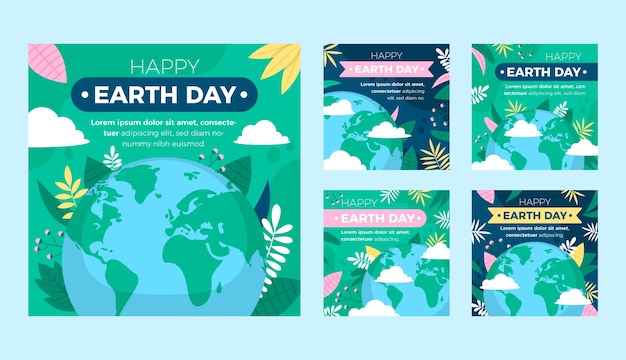 Vector gratuito colección de publicaciones de instagram del día de la tierra plana