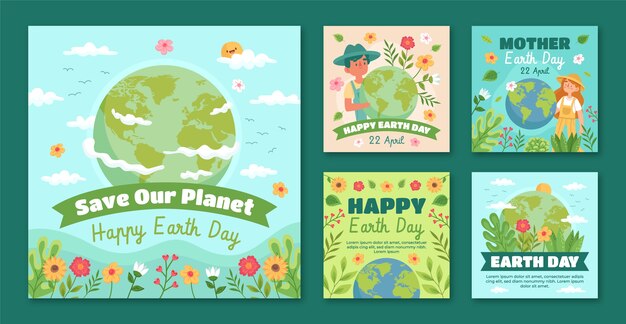 Vector gratuito colección de publicaciones de instagram del día de la tierra plana