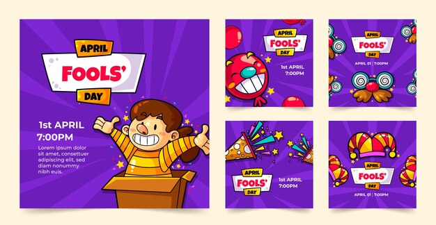 Colección de publicaciones de Instagram del día de los tontos de abril dibujadas a mano