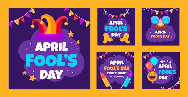 Vector gratuito colección de publicaciones de instagram para el día de los tontos de abril