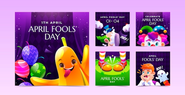 Vector gratuito colección de publicaciones de instagram para el día de los tontos de abril