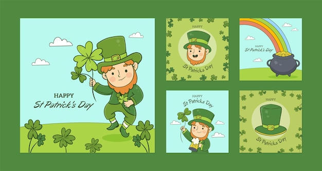 Colección de publicaciones de instagram dibujadas a mano para la celebración del día de san patricio