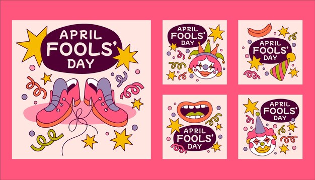 Colección de publicaciones de Instagram dibujadas a mano para el día del tonto de abril