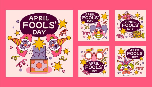 Colección de publicaciones de Instagram dibujadas a mano para el día del tonto de abril