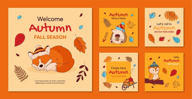 Colección de publicaciones de Instagram dibujadas a mano para la temporada de otoño