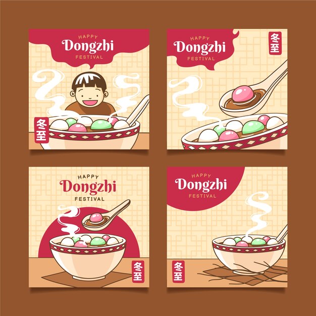 Colección de publicaciones de instagram del festival dongzhi dibujadas a mano