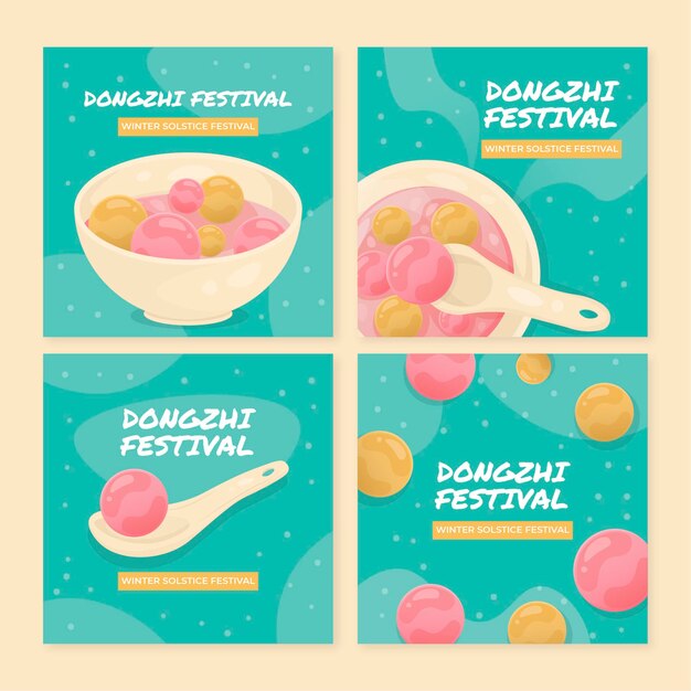 Colección de publicaciones de instagram del festival dongzhi plano dibujado a mano