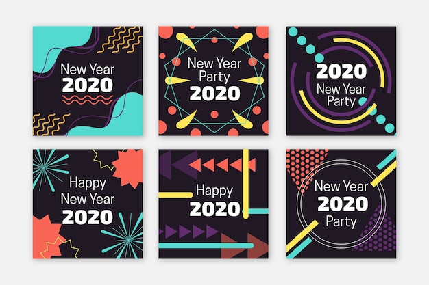 Vector gratuito colección de publicaciones de instagram de fiesta de año nuevo 2020