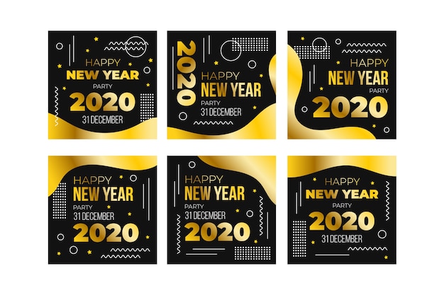 Vector gratuito colección de publicaciones de instagram de fiesta de año nuevo 2020