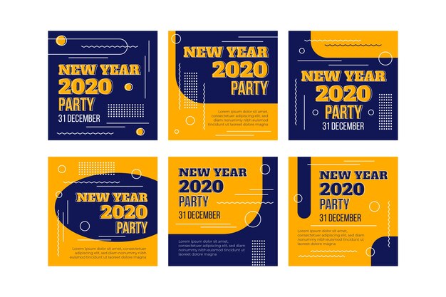 Vector gratuito colección de publicaciones de instagram de fiesta de año nuevo 2020