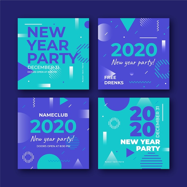 Vector gratuito colección de publicaciones de instagram de fiesta de año nuevo 2020