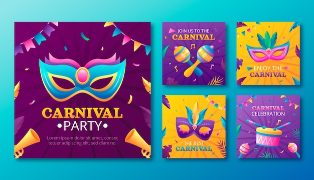 Vector gratuito colección de publicaciones de instagram de fiesta y celebración de carnaval