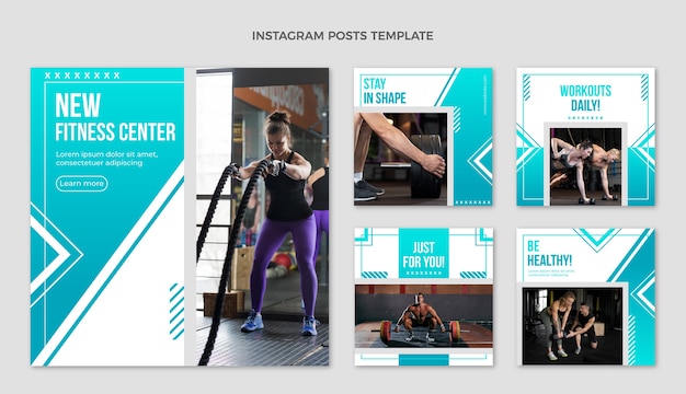 Colección de publicaciones de instagram de fitness gradiente