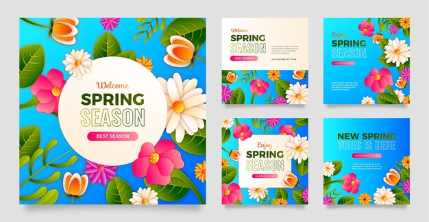 Colección de publicaciones de instagram florales estilo papel para la primavera
