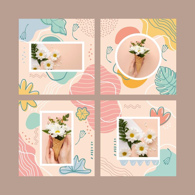 Colección de publicaciones de instagram de formas abstractas dibujadas a mano