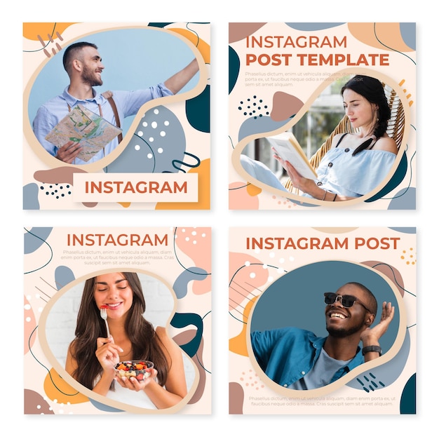 Vector gratuito colección de publicaciones de instagram de formas abstractas planas dibujadas a mano