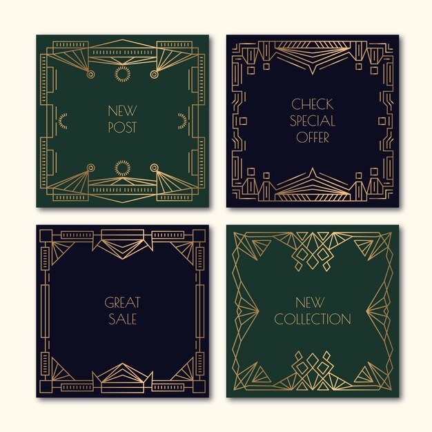Colección de publicaciones de instagram gradiente art deco