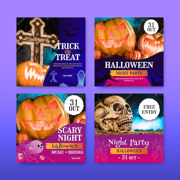 Vector gratuito colección de publicaciones de instagram de halloween con degradado con colección de historias de photoinstagram