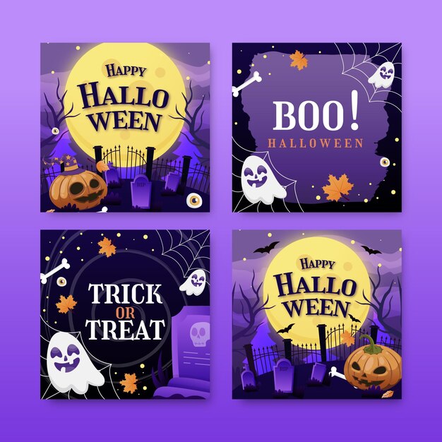 Colección de publicaciones de Instagram de Halloween en gradiente