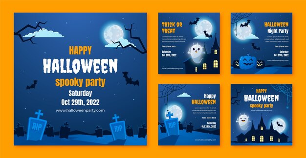 Colección de publicaciones de instagram de halloween gradiente