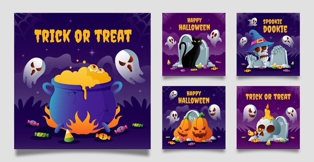 Vector gratuito colección de publicaciones de instagram de halloween gradiente