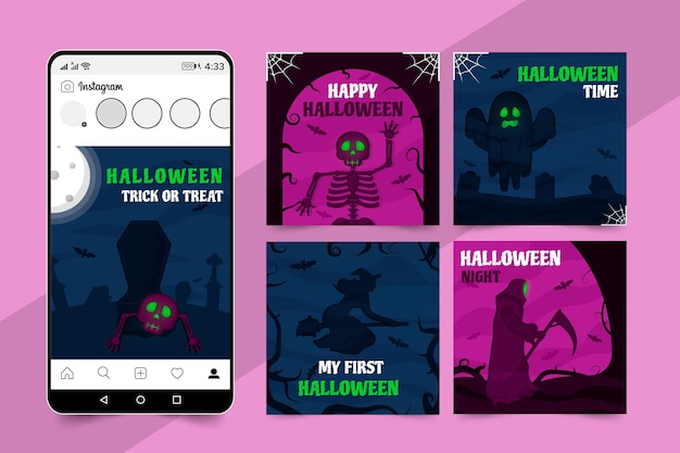 Vector gratuito colección de publicaciones de instagram de halloween