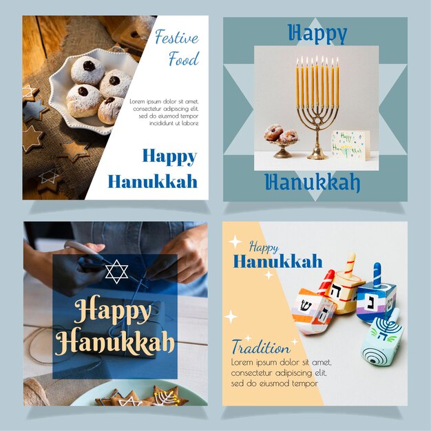 Colección de publicaciones de instagram de hanukkah dibujadas a mano