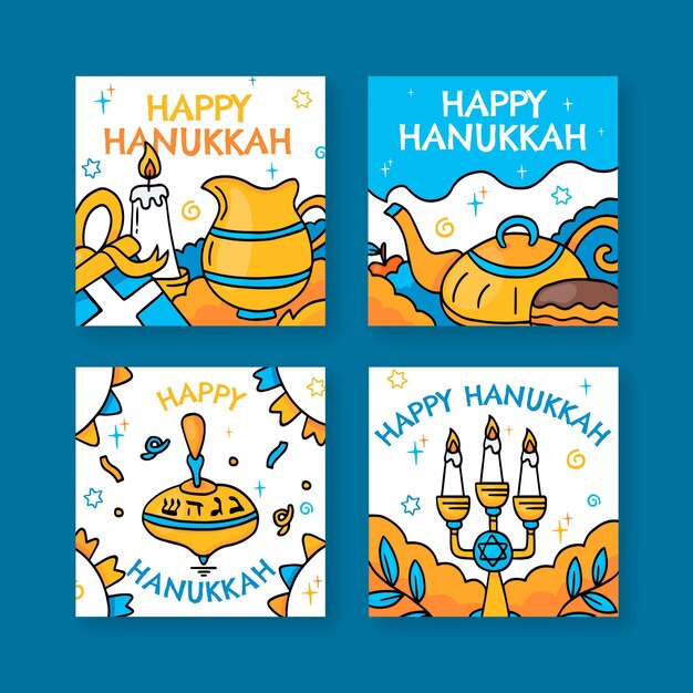 Colección de publicaciones de instagram de hanukkah dibujadas a mano